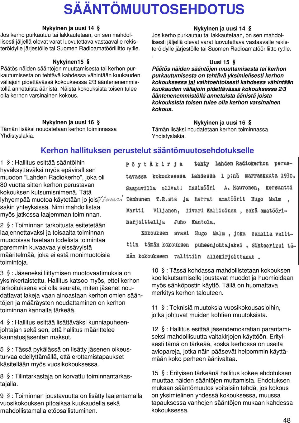 Näistä kokouksista toisen tulee olla kerhon varsinainen kokous. Nykyinen ja uusi 16 Tämän lisäksi noudatetaan kerhon toiminnassa Yhdistyslakia.