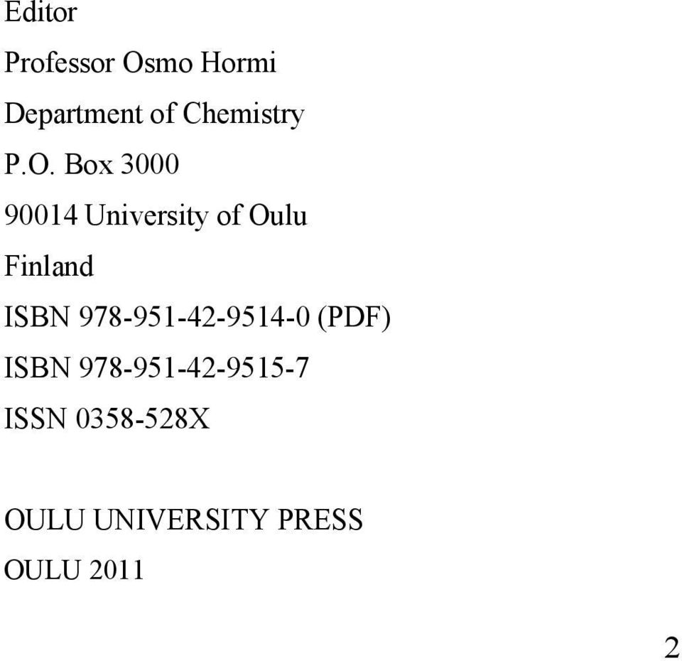Box 3000 90014 University of Oulu Finland ISBN
