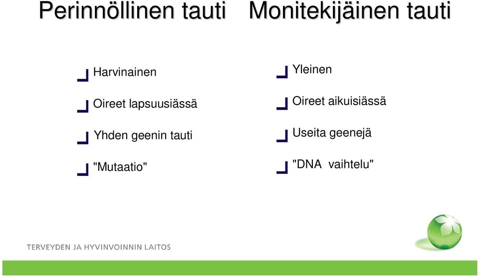 Yhden geenin tauti "Mutaatio" Yleinen