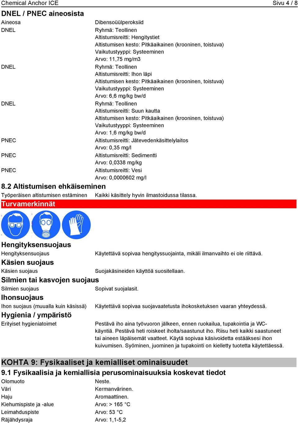 mg/kg bw/d Ryhmä: Teollinen Altistumisreitti: Suun kautta Altistumisen kesto: Pitkäaikainen (krooninen, toistuva) Vaikutustyyppi: Systeeminen Arvo: 1,6 mg/kg bw/d Altistumisreitti: