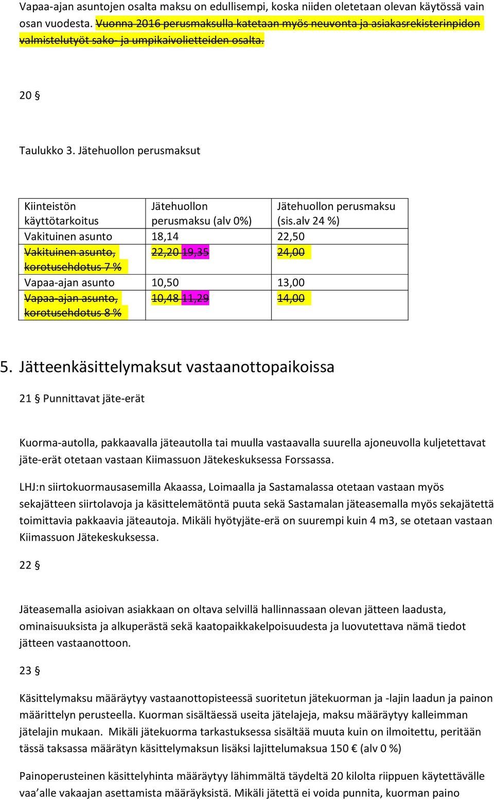 Jätehuollon perusmaksut Kiinteistön käyttötarkoitus Jätehuollon perusmaksu (alv 0%) Jätehuollon perusmaksu (sis.