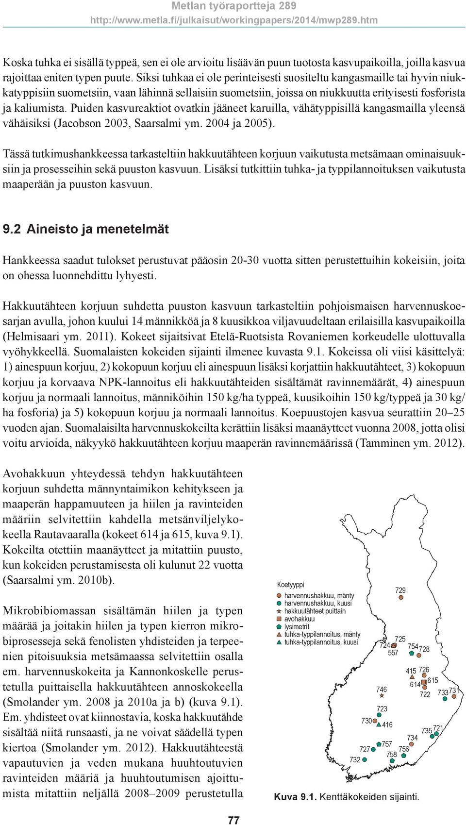 Puiden kasvureaktiot ovatkin jääneet karuilla, vähätyppisillä kangasmailla yleensä vähäisiksi (Jacobson 23, Saarsalmi ym. 24 ja 25).