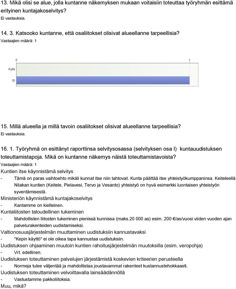 Mikä on kuntanne näkemys näistä toteuttamistavoista? Kuntien itse käynnistämä selvitys Kantamme on kielteinen.