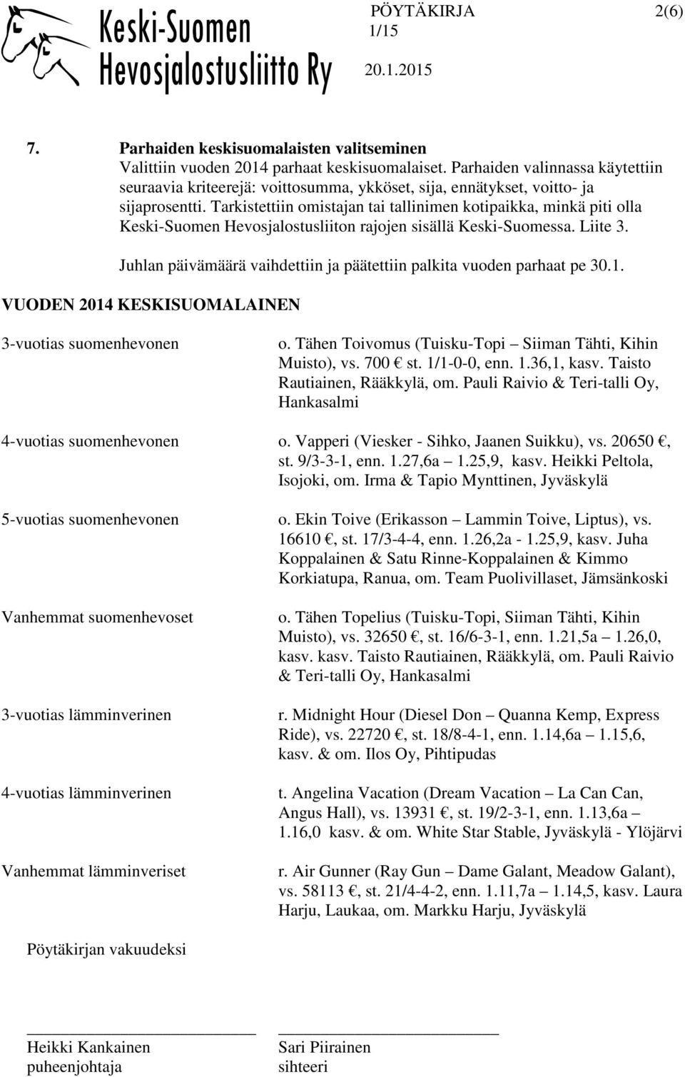 Tarkistettiin omistajan tai tallinimen kotipaikka, minkä piti olla Keski-Suomen Hevosjalostusliiton rajojen sisällä Keski-Suomessa. Liite 3.