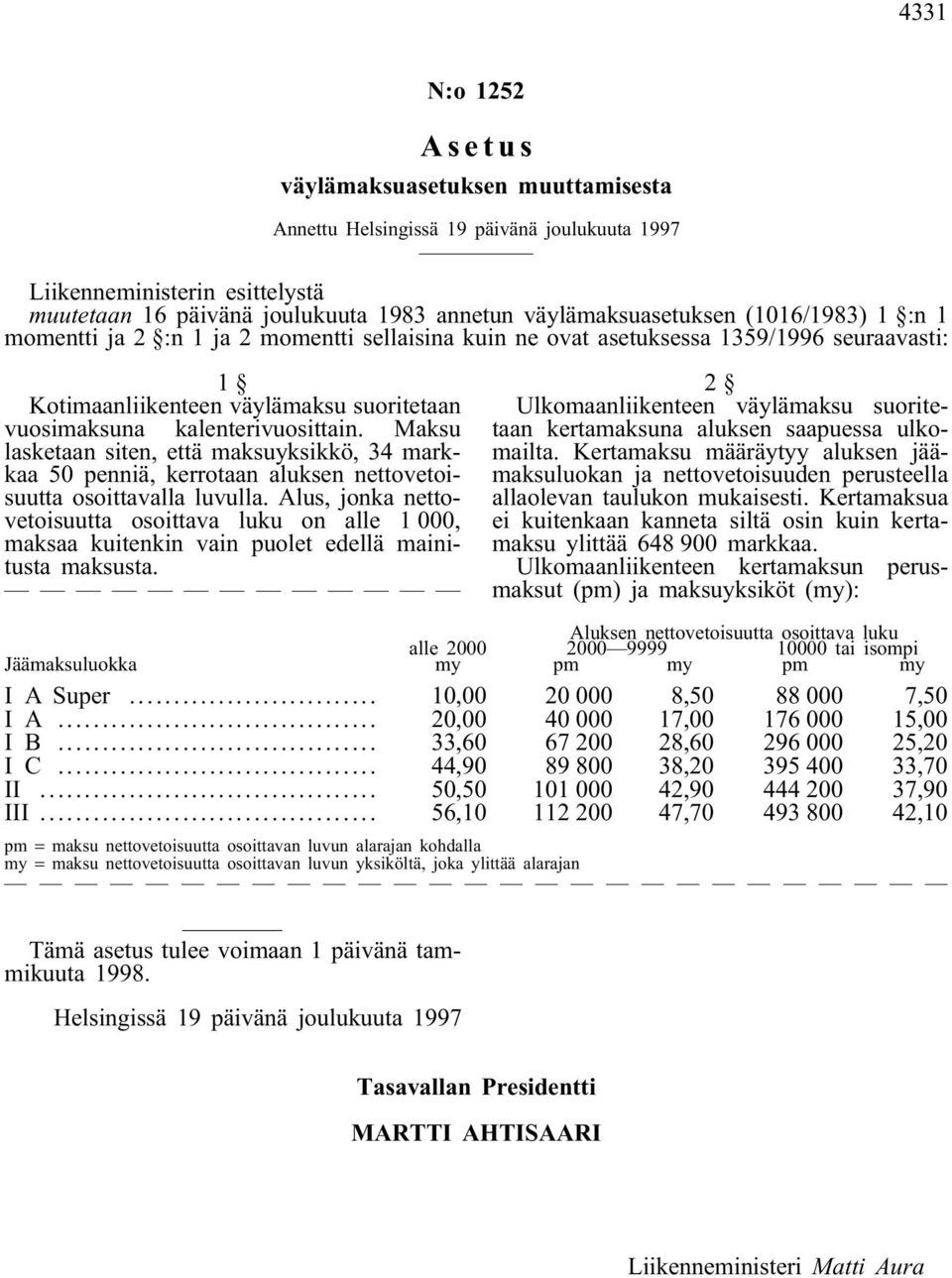 Maksu lasketaan siten, että maksuyksikkö, 34 markkaa 50 penniä, kerrotaan aluksen nettovetoisuutta osoittavalla luvulla.