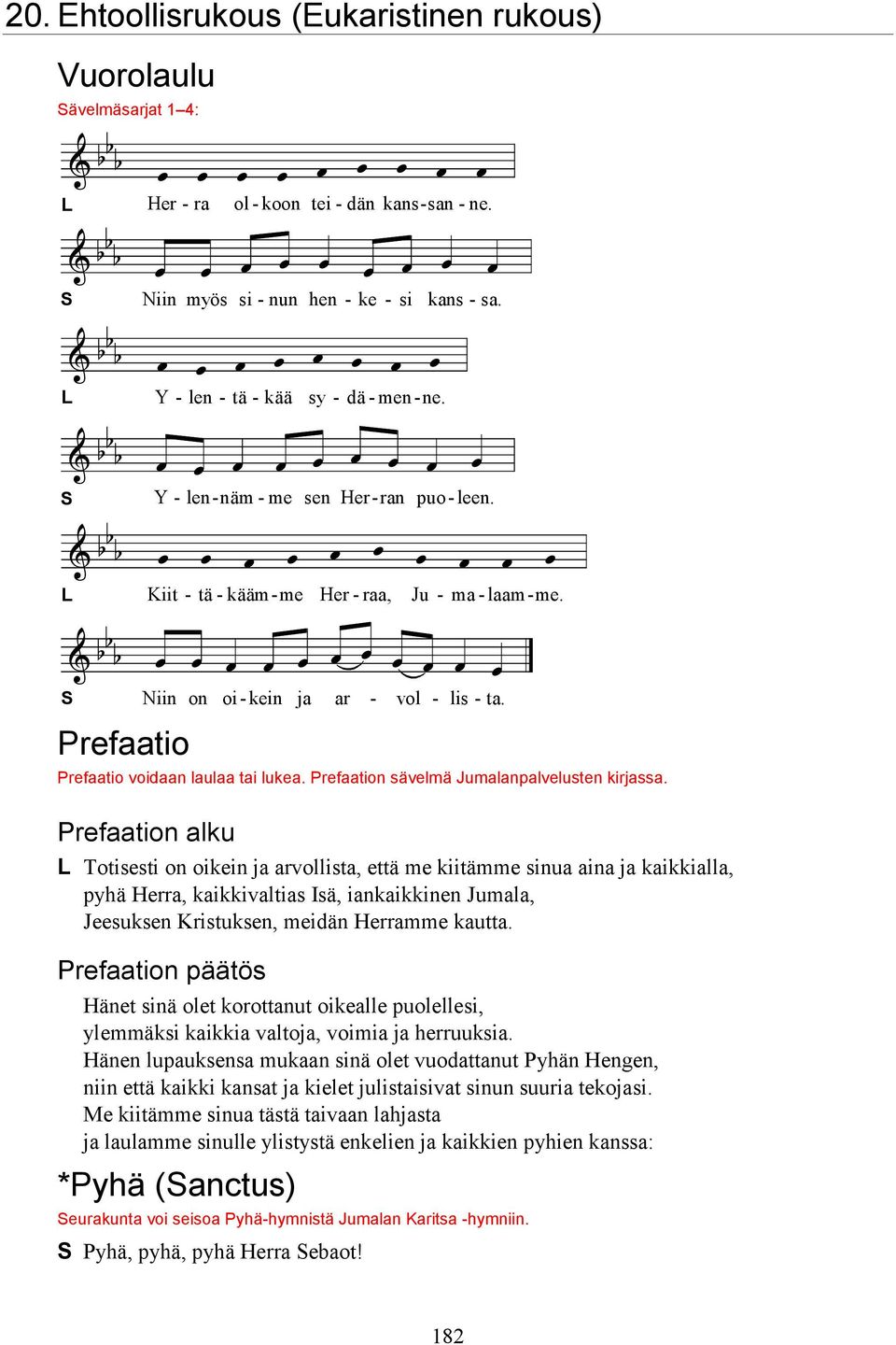 Prefaation sävelmä Jumalanpalvelusten kirjassa.