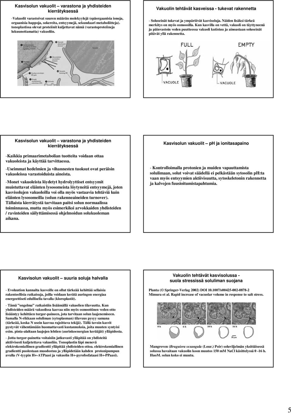 Vakuolin tehtävät kasveissa - tukevat rakennetta - Soluseinät tukevat ja ympäröivät kasvisoluja. Näiden lisäksi tärkeä merkitys on myös osmoosilla.