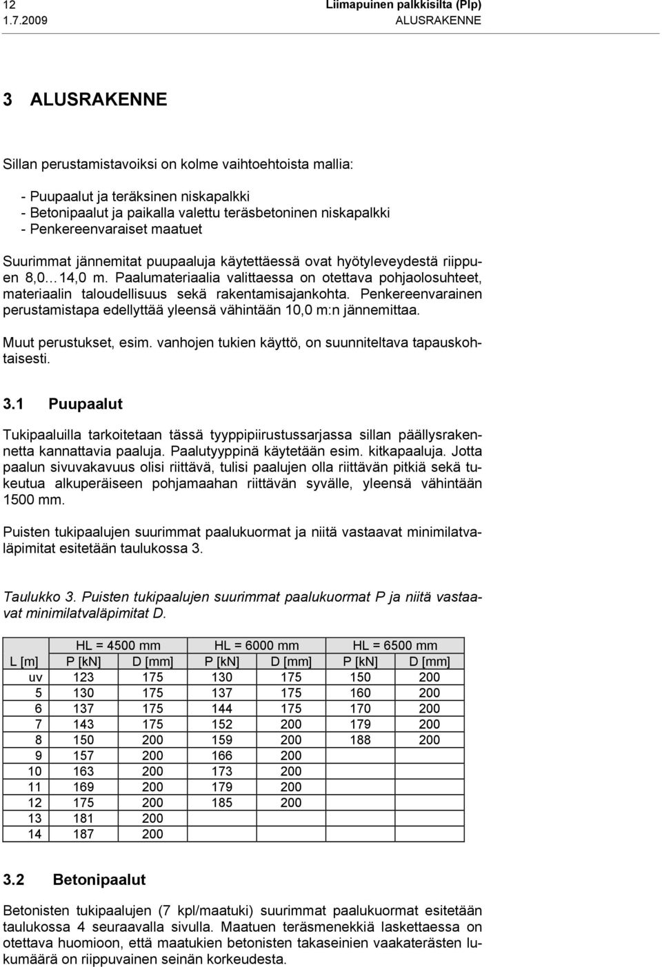 Penkereenvaraiset maatuet Suurimmat jännemitat puupaaluja käytettäessä ovat hyötyleveydestä riippuen 8,0 14,0 m.