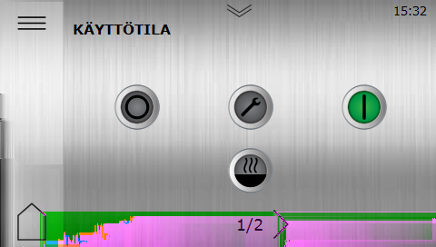 Symboli Kuvaus Käyttötila Lisälämpö + huolto. Ulkoiset toiminnot ovat päällä. Lisälämpö otettu käyttöön ja aktivoitu.