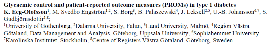 EASD 2016: PROMs Results: 1373 individuals completed the SF-36 questionnaire (response rate 55%). Responders were 50% male, mean age 49 years, diabetes duration 25 years, HbA1c 61.7±12.