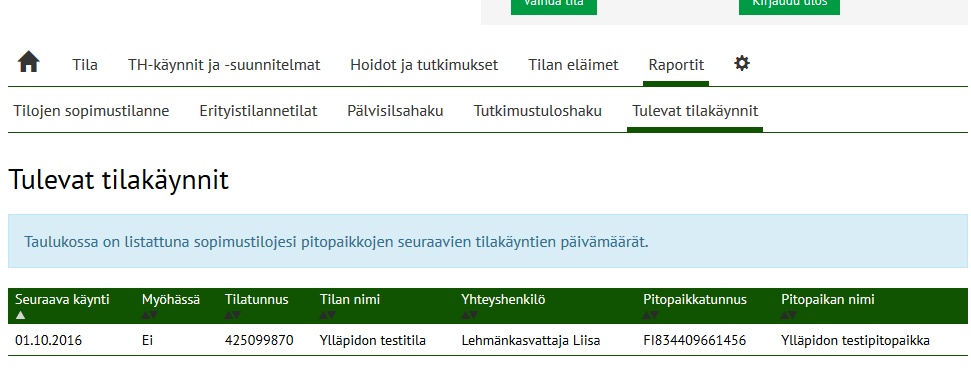 Voimassa olevan terveystodistuksen voi tulostaa Raportteja hoitavalle eläinlääkäreille sekä