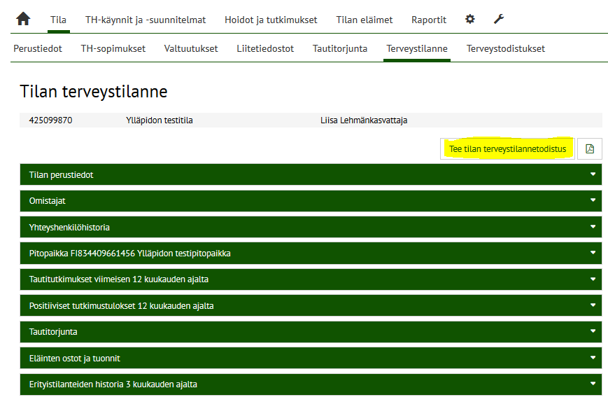 Tilan tarttuvatautiriskien hallintaan liittyvät tiedot Vastuulliseen eläinliikenteeseen käytettävissä