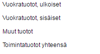 Muutokset käyttötalouserittelyissä ja toimintatiedoissa Käyttötalouden