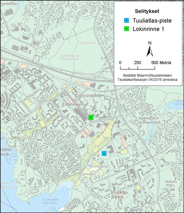 Kaupunkiympäristön Tuulisuuslausunto 3 / 1 Kuva 4 Tuuliatlaspisteen sijainti suhteessa Lokinrinne 1 kohteeseen. 4. TUULISUUSARVIO Kuva 5 Tuuliatlaspisteen tuuliruusu. Pohjoinen suunnassa nolla.