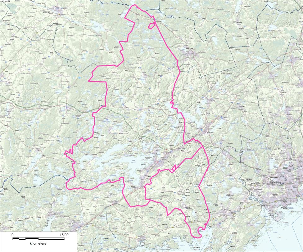 TYNNINHARJUN VAIKUTUSALUE Vaikutusaluetta Lohja ja Siuntio Lohjan pohjoisosista asioidaan todennäköisesti jonkin verran