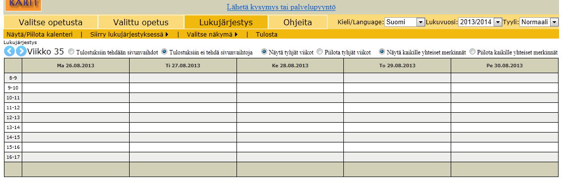 Lukujärjestyksessä siirtyminen WebOodi ja