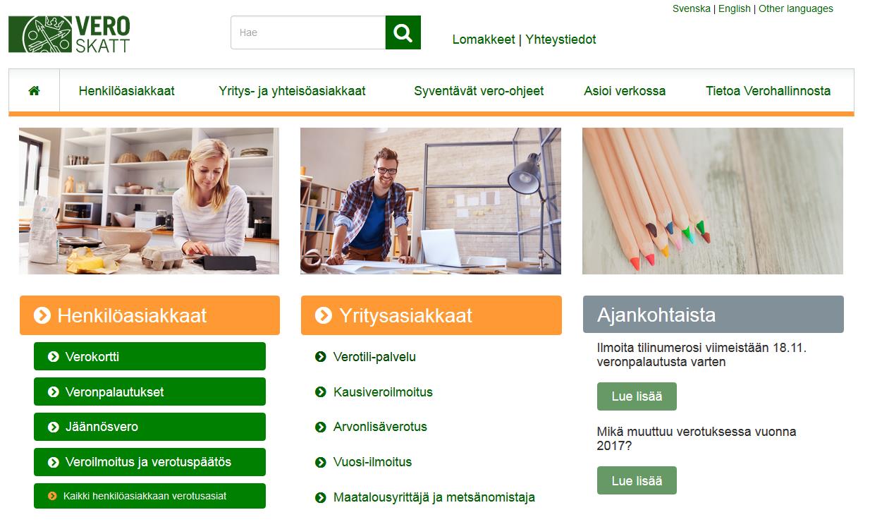 5 Kirjautuminen verohallinnon sivuille Kirjautumalla verohallinnon sivuilla vero-tilipalveluun voi jättää ilmoituksia.