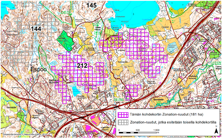 Espoo, Zonation-aluetunnus 212 ESPOO (212) Moniosainen alue sijaitsee Keski-Espoossa Bodominjärven ja Kehä III:n välissä ulottuen lännessä Karhusuon asuinalueelle.