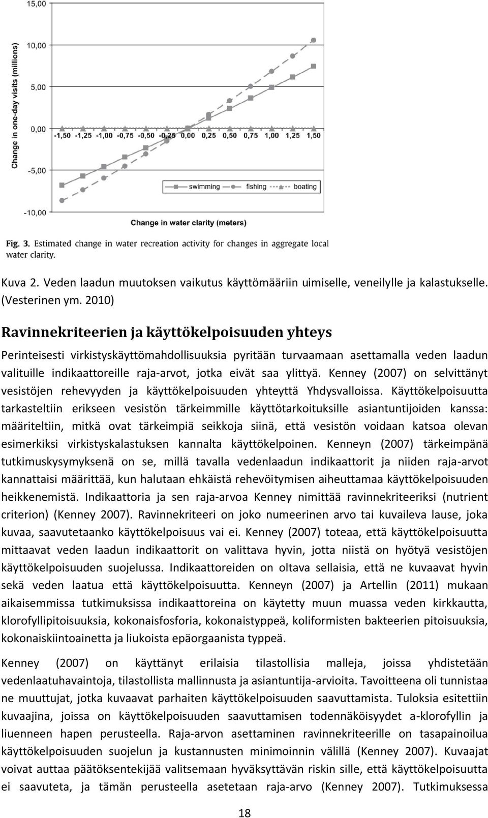 ylittyä. Kenney (2007) on selvittänyt vesistöjen rehevyyden ja käyttökelpoisuuden yhteyttä Yhdysvalloissa.