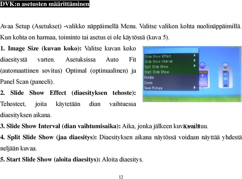 Asetuksissa Auto Fit (automaattinen sovitus) Optimal (optimaalinen) ja Panel Scan (paneeli). 2.