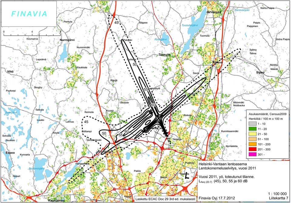 Luukki Röylä Lahnus Keimola 45 Odilampi Vantaankoski 50 Kivistö Martinlaakso 55 60 Vantaa Tikkurila Rekola Kuninkaanmäki Itä-Hakkila Asukasmäärät, Census2009 Gästerby Henkilöä Hindsby / 100 m x 100 m