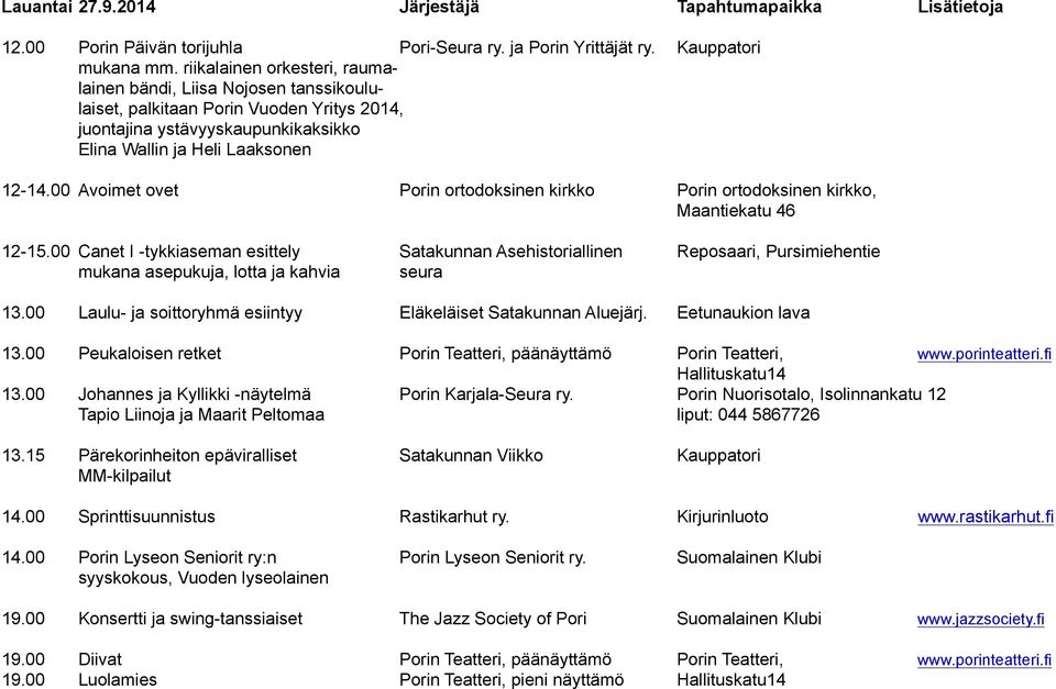 00 Avoimet ovet Porin ortodoksinen kirkko Porin ortodoksinen kirkko, Maantiekatu 46 12-15.