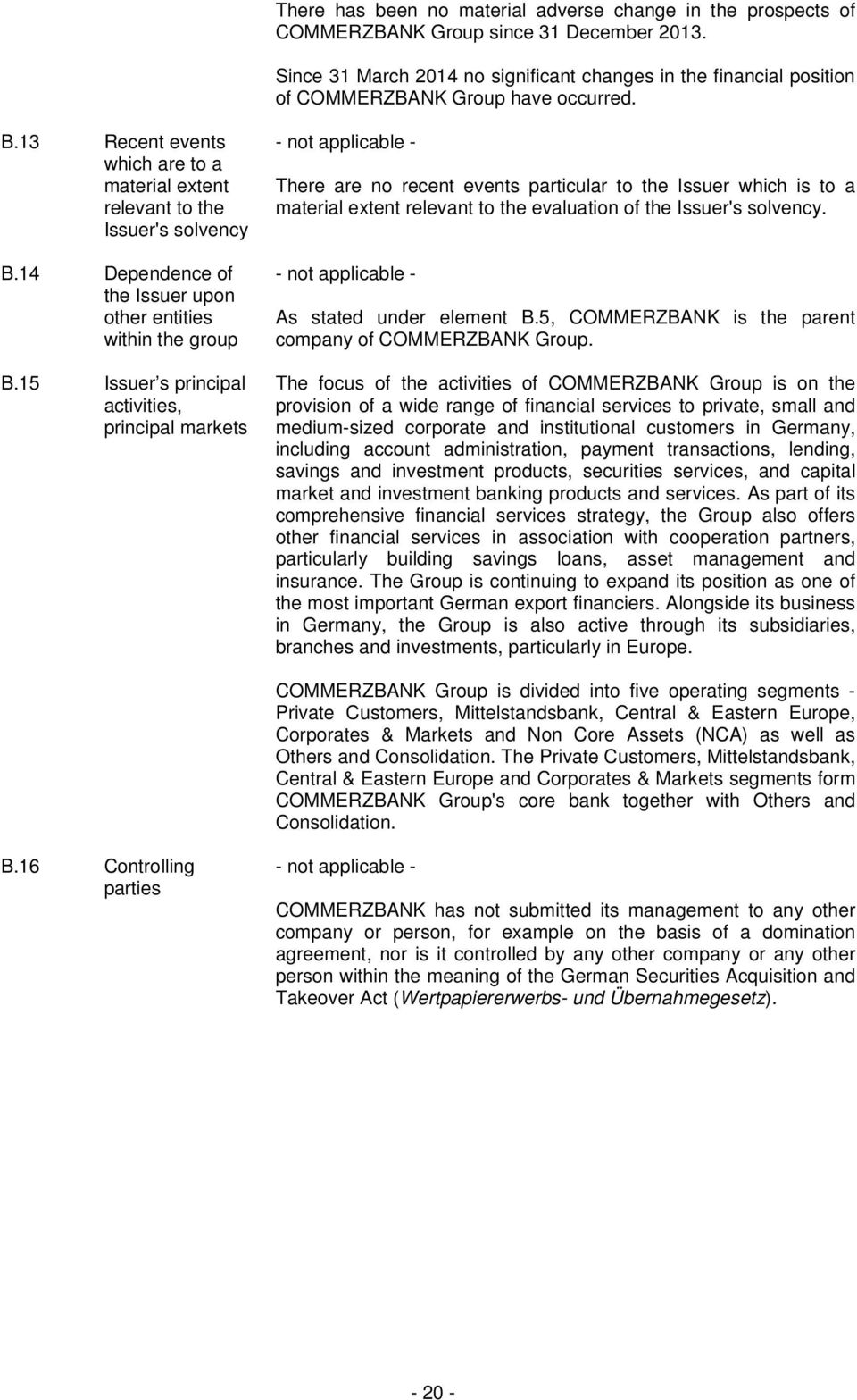 14 Dependence of the Issuer upon other entities within the group B.