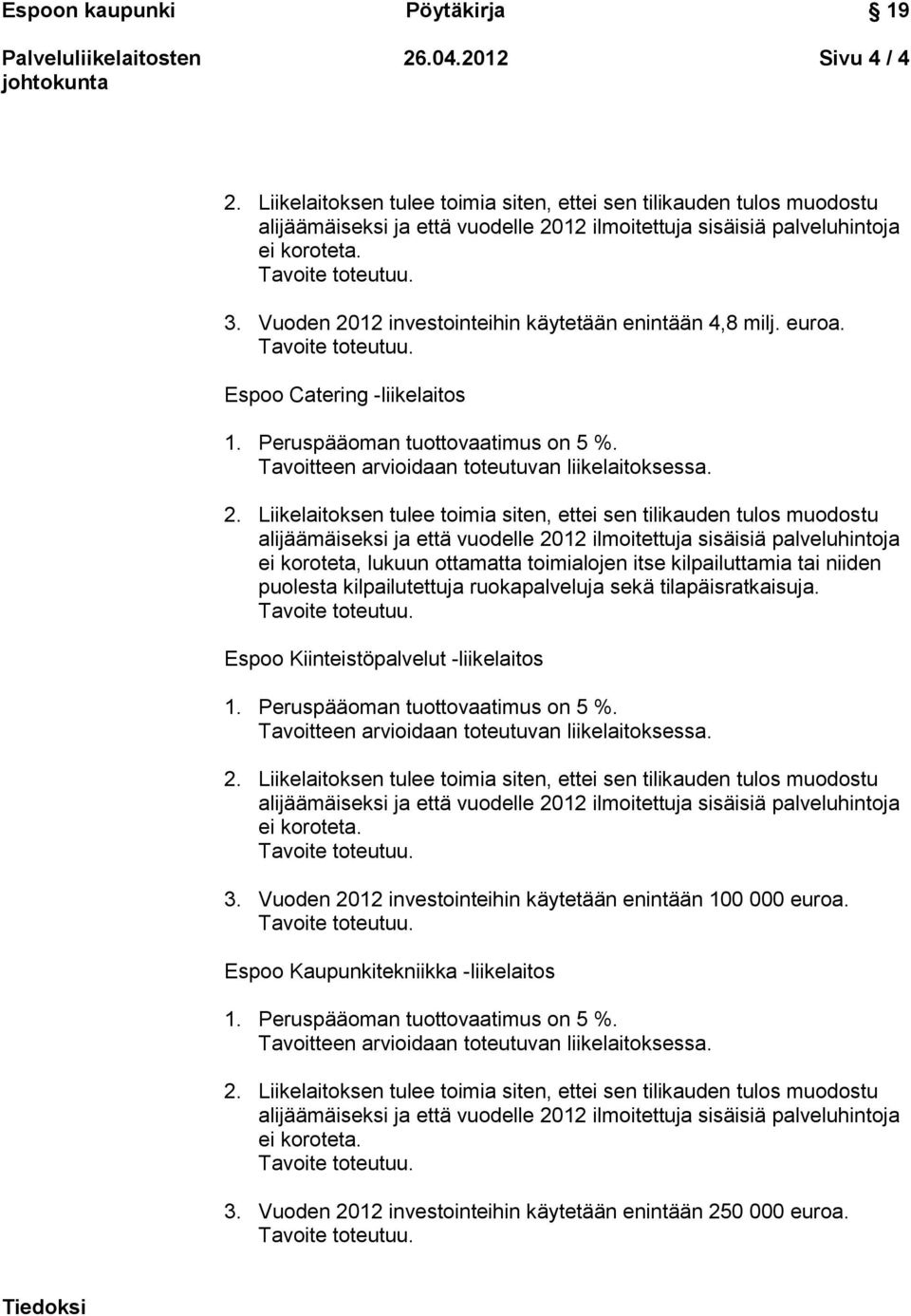 kilpailutettuja ruokapalveluja sekä tilapäisratkaisuja. Espoo Kiinteistöpalvelut -liikelaitos 3.