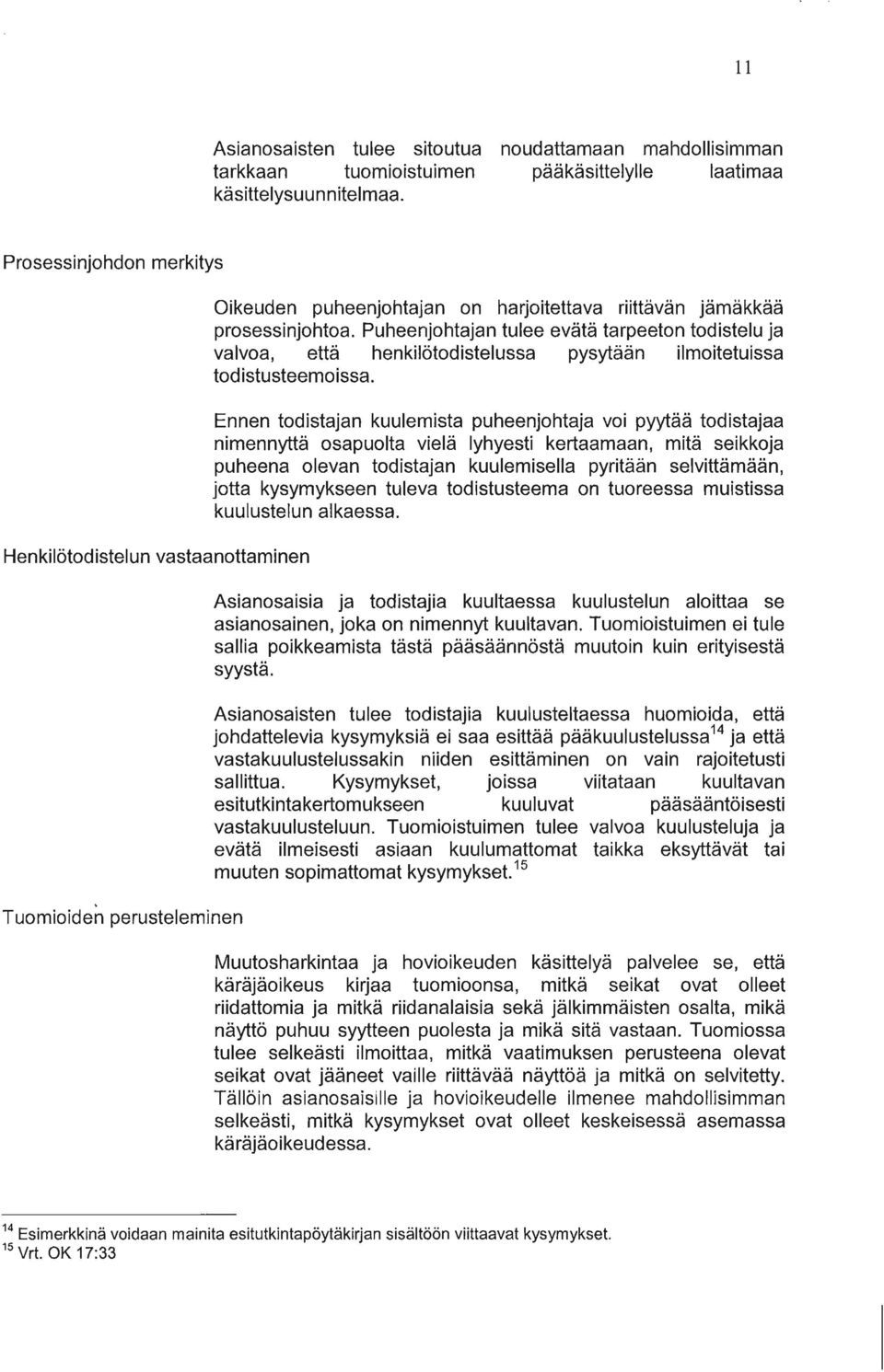 Puheenjohtajan tulee evätä tarpeeton todistelu ja valvoa, että henkilötodistelussa pysytään i1moitetuissa todistusteemoissa.