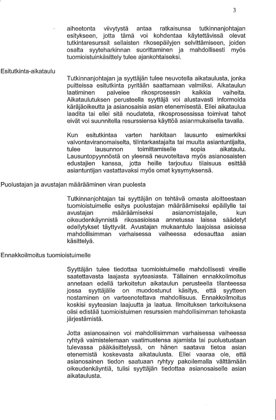 Esitutkinta-aikataulu Tutkinnanjohtajan ja syyttäjän tulee neuvotella aikataulusta, jonka puitteissa esitutkinta pyritään saattamaan valmiiksi.