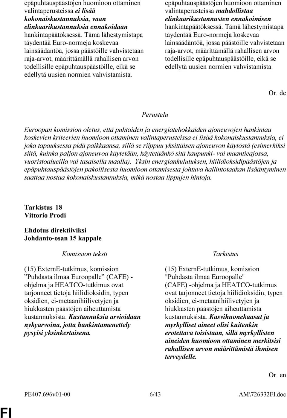 normien vahvistamista. epäpuhtauspäästöjen huomioon ottaminen valintaperusteissa mahdollistaa elinkaarikustannusten ennakoimisen hankintapäätöksessä.  normien vahvistamista. Or.