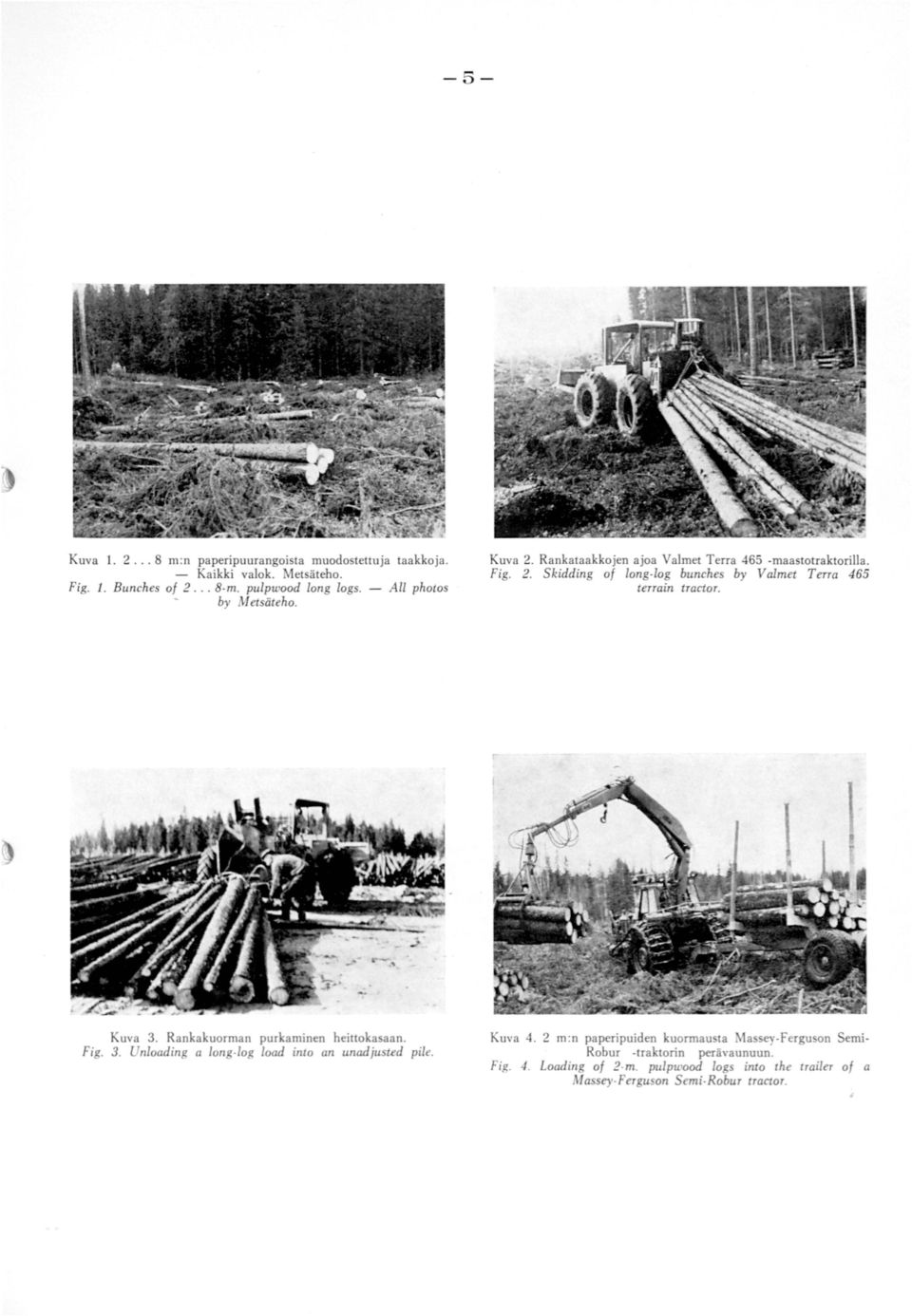 Kuva 3. Rankakuorman purkaminen heittokasaan. Fig. 3. Unloading a long-log load inlo an unadjusted pile. Kuva 4.