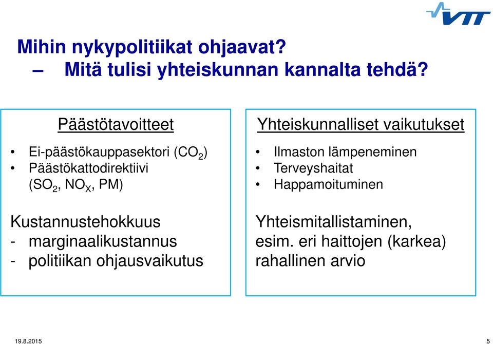 Kustannustehokkuus - marginaalikustannus - politiikan ohjausvaikutus Yhteiskunnalliset