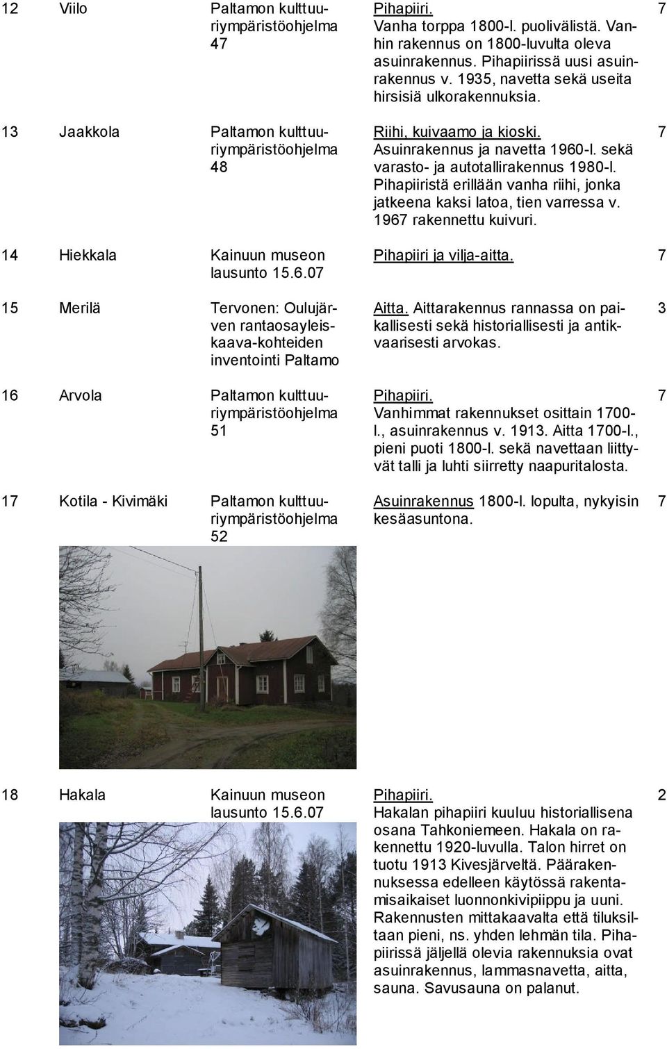 96 rakennettu kuivuri. 4 Hiekkala Kainuun museon lausunto 5.6.0 Pihapiiri ja vilja-aitta.