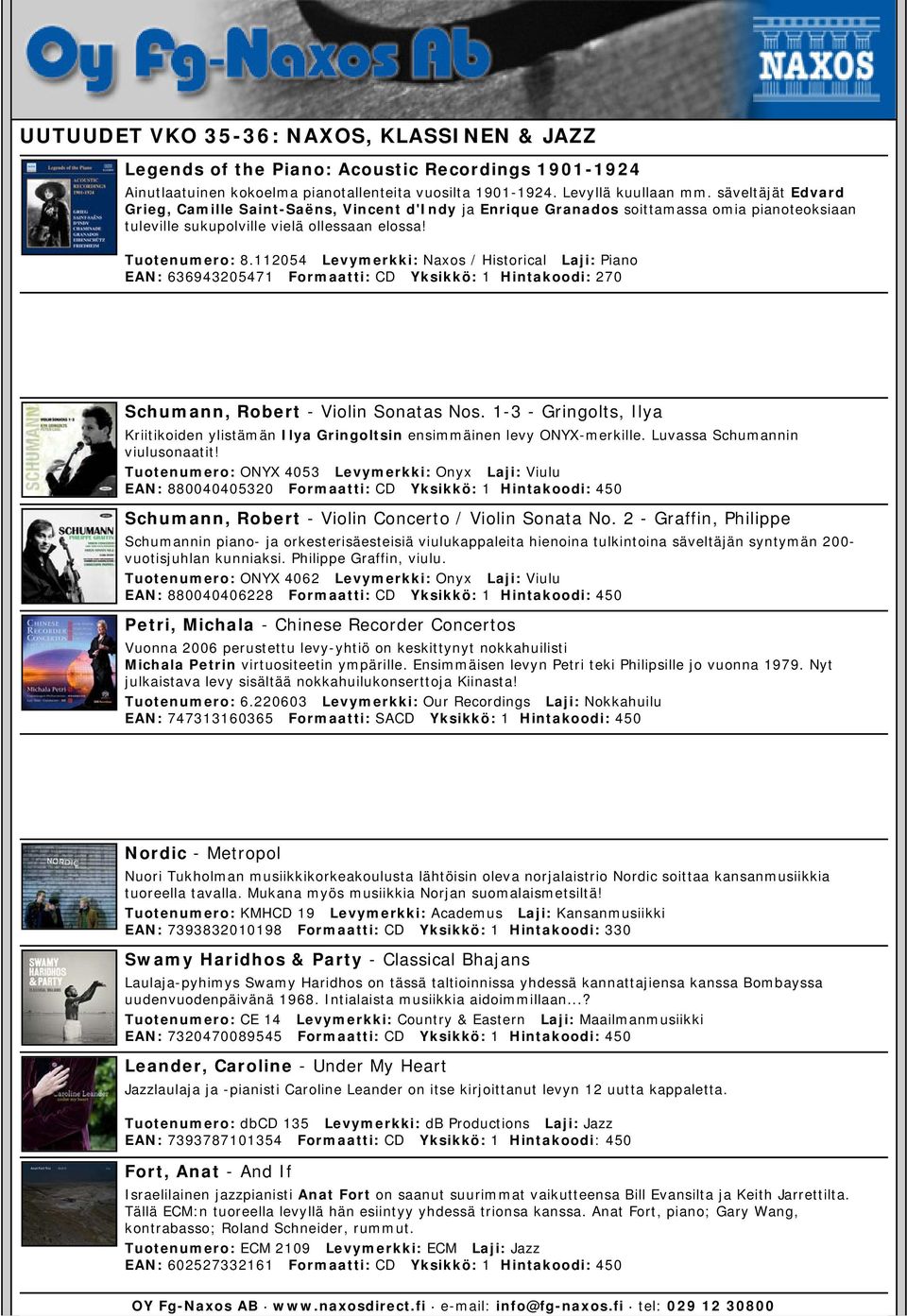 112054 Levymerkki: Naxos / Historical Laji: Piano EAN: 636943205471 Formaatti: CD Yksikkö: 1 Hintakoodi: 270 Schumann, Robert - Violin Sonatas Nos.