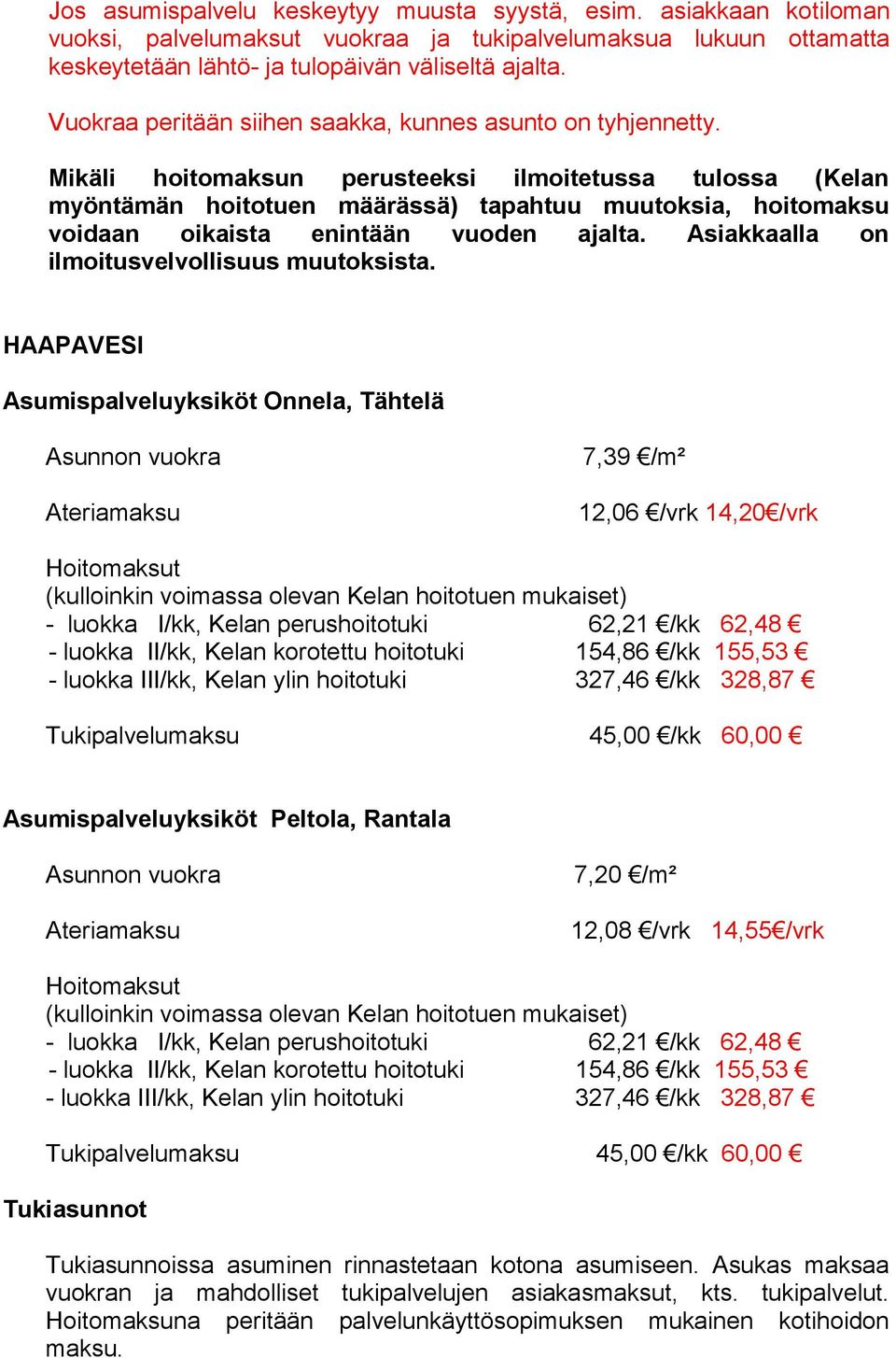 Mikäli hoitomaksun perusteeksi ilmoitetussa tulossa (Kelan myöntämän hoitotuen määrässä) tapahtuu muutoksia, hoitomaksu voidaan oikaista enintään vuoden ajalta.