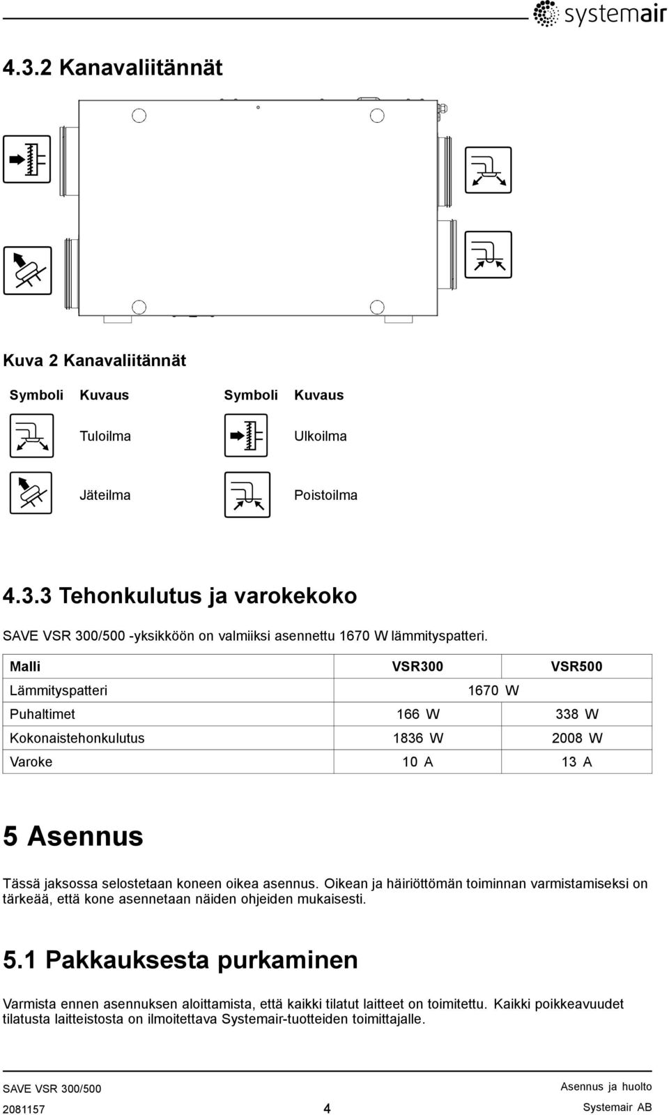 Oikean ja häiriöttömän toiminnan varmistamiseksi on tärkeää, että kone asennetaan näiden ohjeiden mukaisesti. 5.