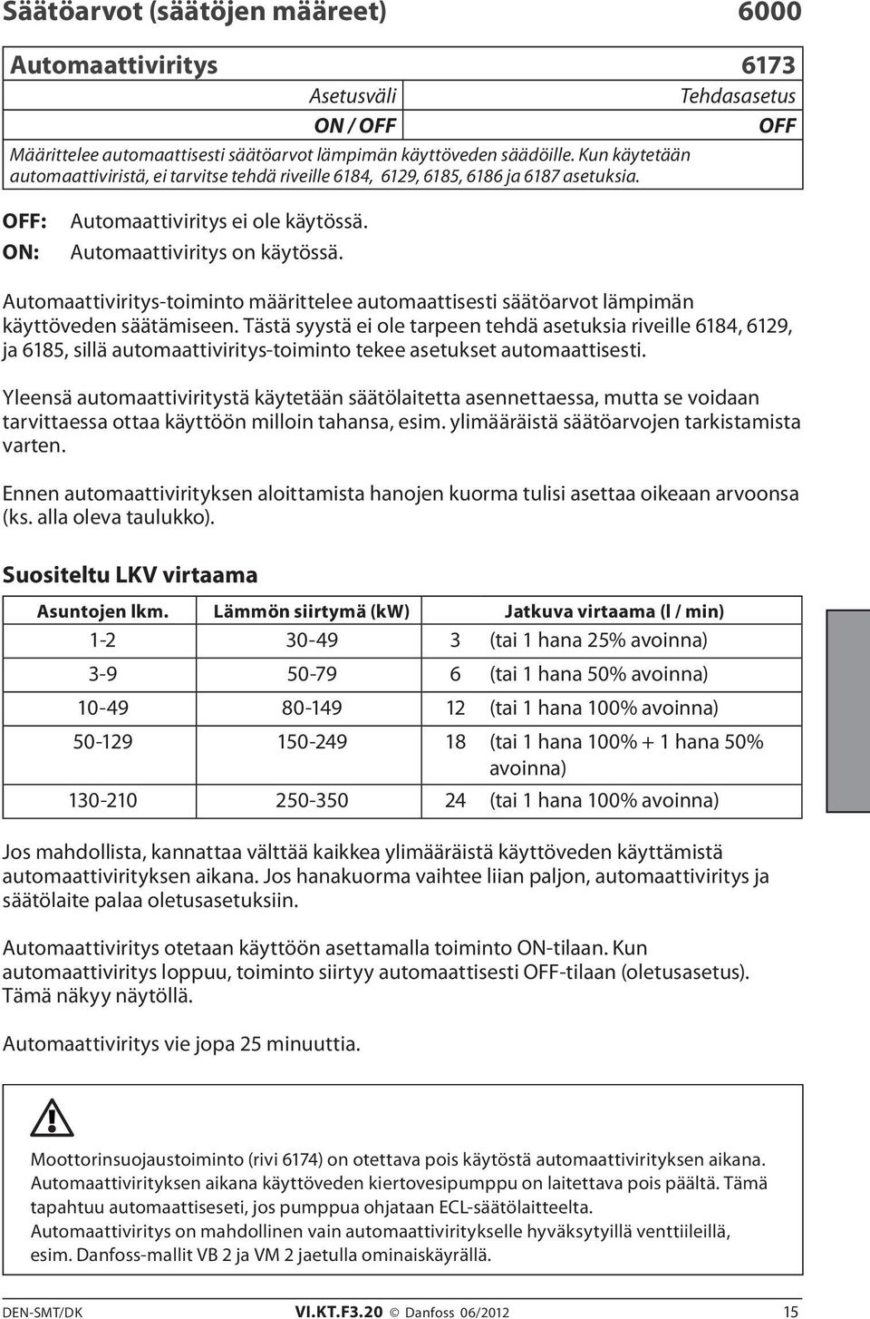 Automaattiviritys-toiminto määrittelee automaattisesti säätöarvot lämpimän käyttöveden säätämiseen.