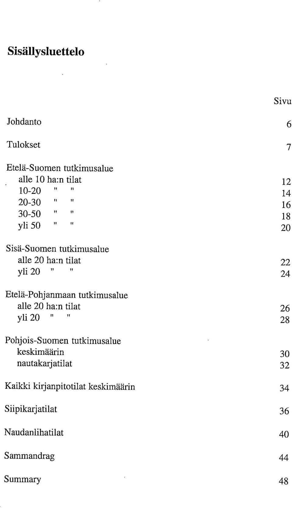 Etelä-Pohjanmaan tutkimusalue alle 20 ha:n 26 yli 20 " " 28 Pohjois-Suomen tutkimusalue