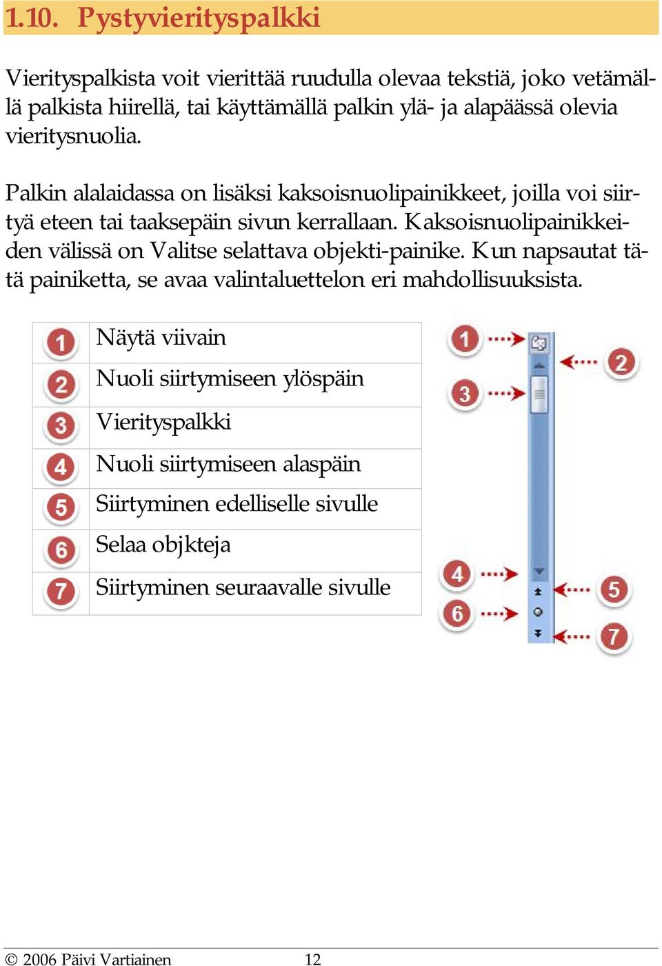 Kaksoisnuolipainikkeiden välissä on Valitse selattava objekti-painike. Kun napsautat tätä painiketta, se avaa valintaluettelon eri mahdollisuuksista.