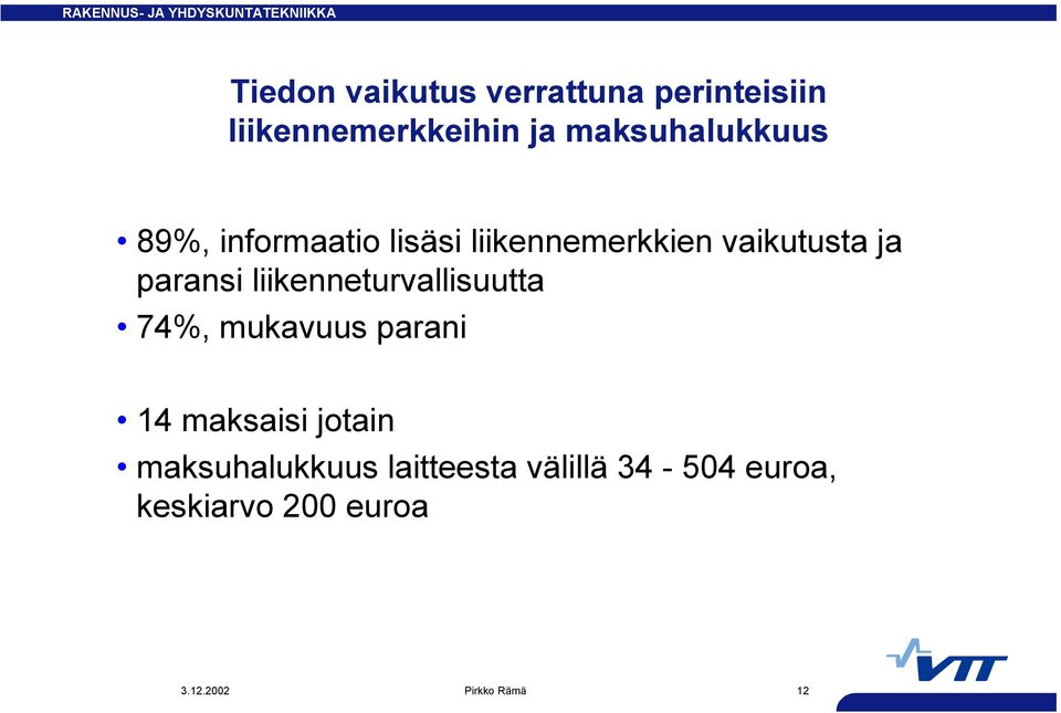 paransi liikenneturvallisuutta 74%, mukavuus parani 14 maksaisi jotain