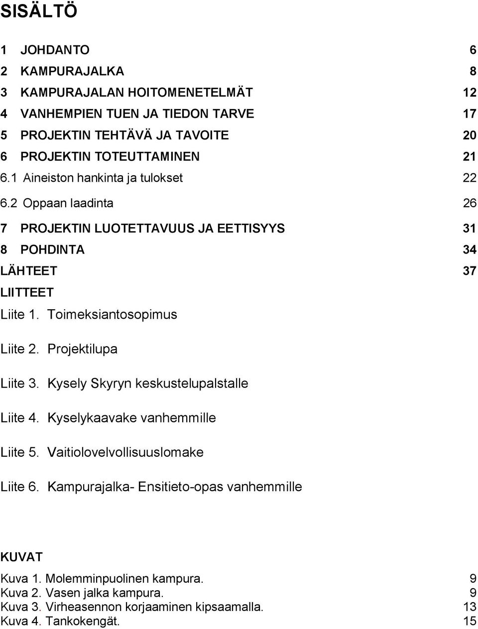 Toimeksiantosopimus Liite 2. Projektilupa Liite 3. Kysely Skyryn keskustelupalstalle Liite 4. Kyselykaavake vanhemmille Liite 5. Vaitiolovelvollisuuslomake Liite 6.