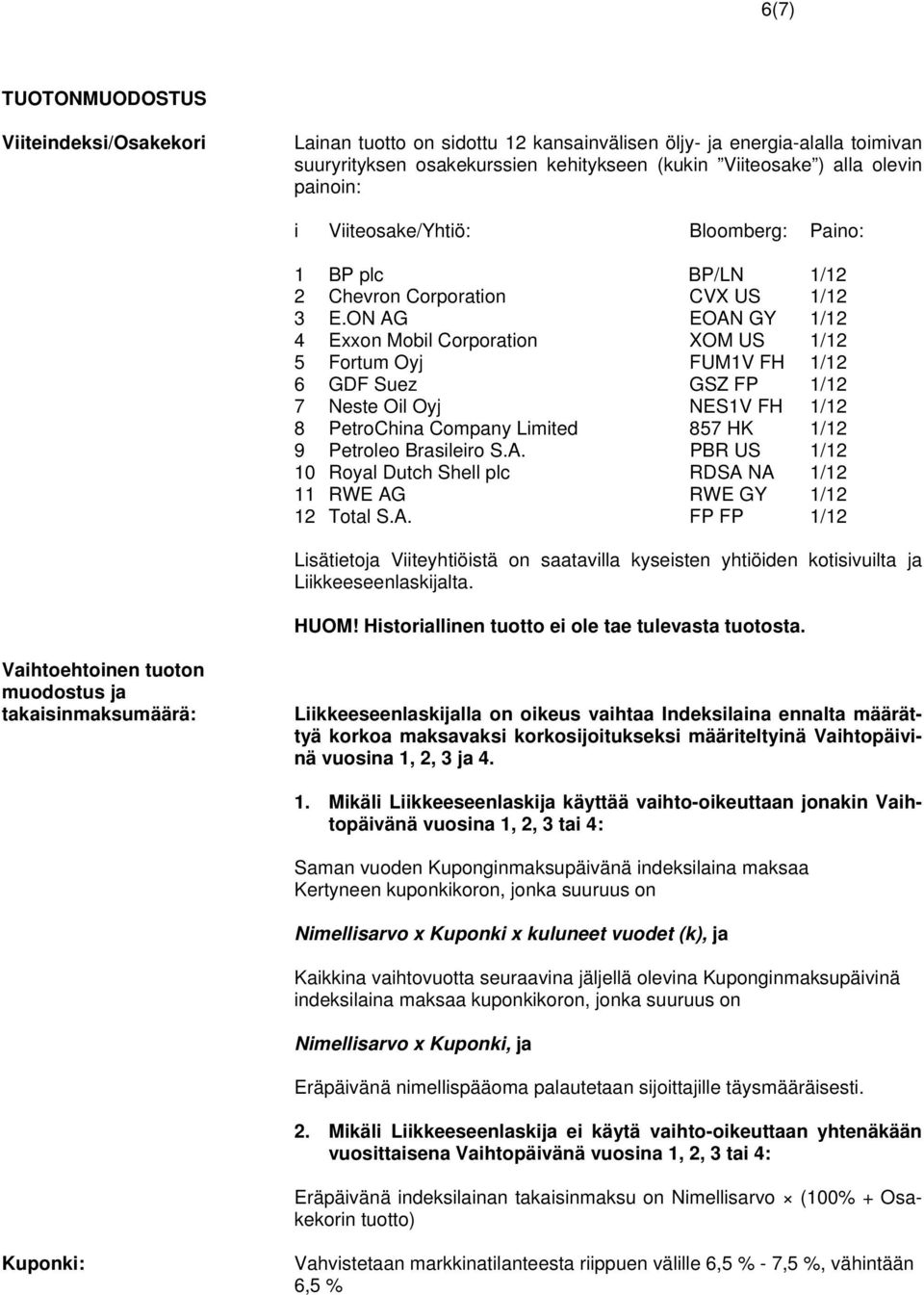 ON AG EOAN GY 1/12 4 Exxon Mobil Corporation XOM US 1/12 5 Fortum Oyj FUM1V FH 1/12 6 GDF Suez GSZ FP 1/12 7 Neste Oil Oyj NES1V FH 1/12 8 PetroChina Company Limited 857 HK 1/12 9 Petroleo Brasileiro