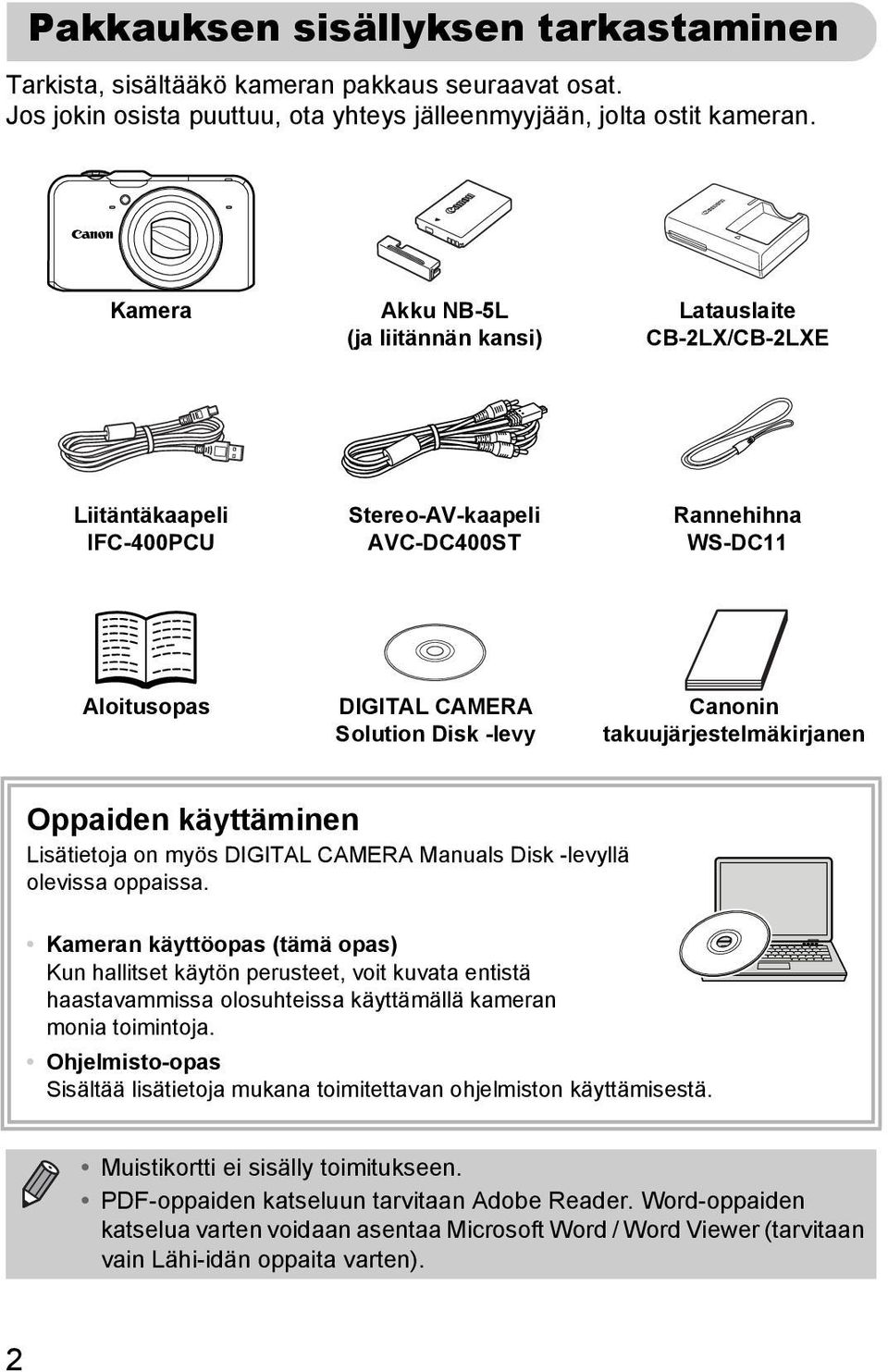 takuujärjestelmäkirjanen Oppaiden käyttäminen Lisätietoja on myös DIGITAL CAMERA Manuals Disk -levyllä olevissa oppaissa.