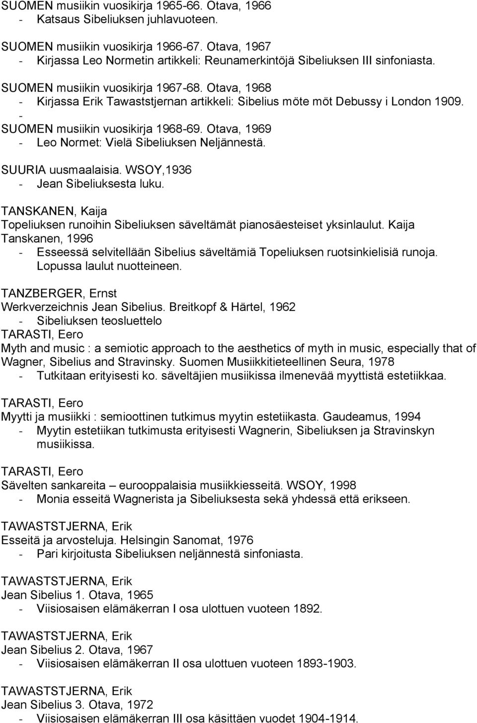 Otava, 1968 - Kirjassa Erik Tawaststjernan artikkeli: Sibelius möte möt Debussy i London 1909. - SUOMEN musiikin vuosikirja 1968-69. Otava, 1969 - Leo Normet: Vielä Sibeliuksen Neljännestä.