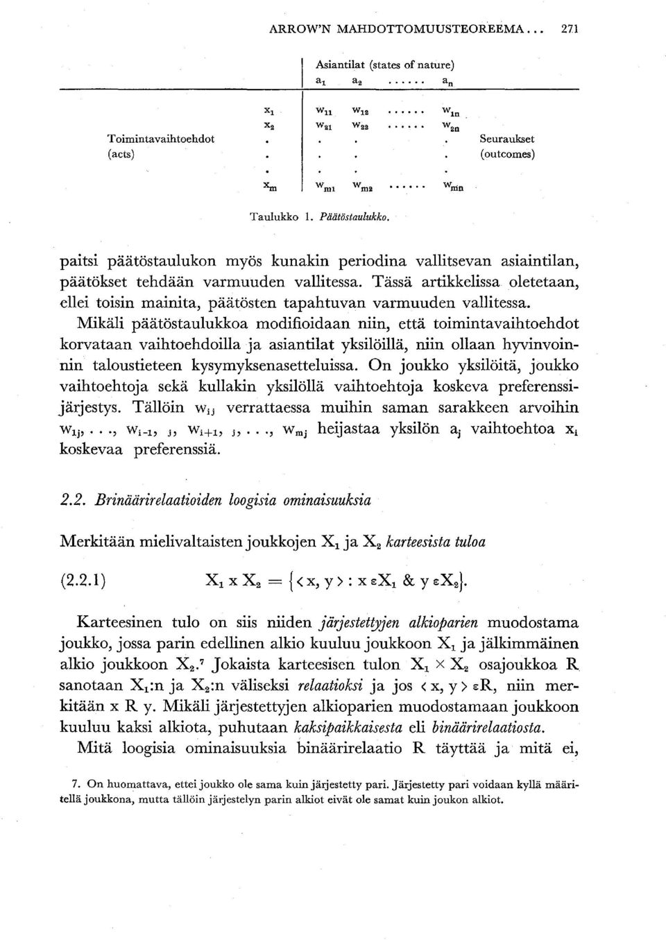 Tässä artikkelissa oletetaan, ellei toisin mainita, päätösten tapahtuvan varmuuden vallitessa.