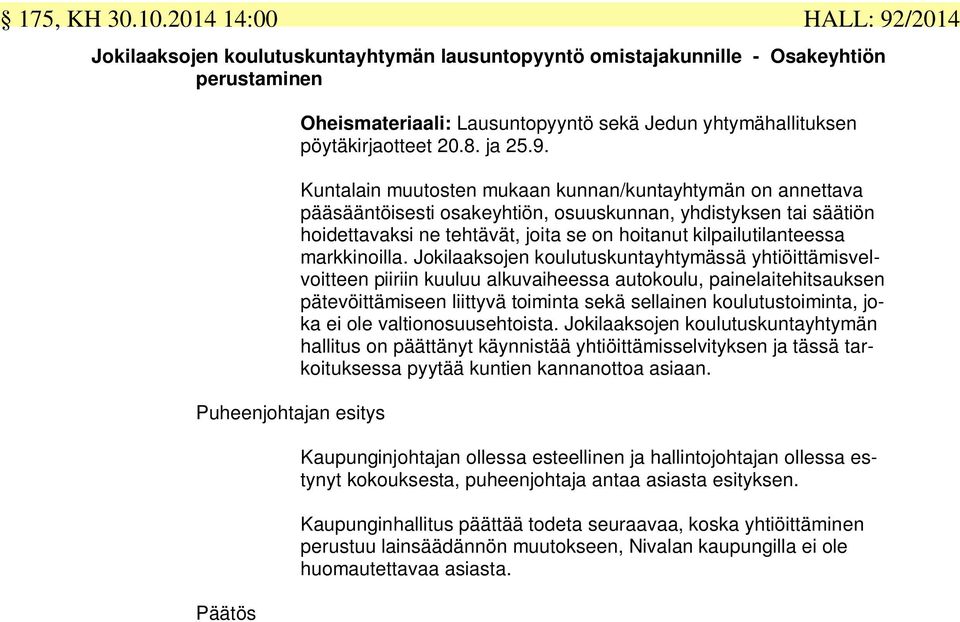 pöytäkirjaotteet 20.8. ja 25.9.