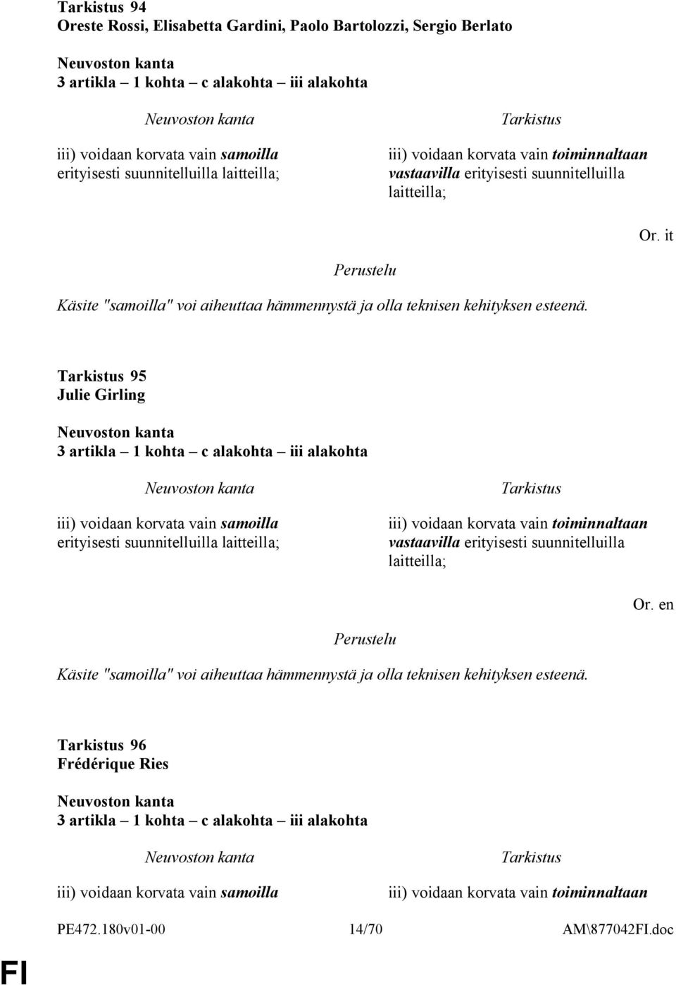 95 Julie Girling 3 artikla 1 kohta c alakohta iii alakohta iii) voidaan korvata vain samoilla erityisesti suunnitelluilla laitteilla; iii) voidaan korvata vain toiminnaltaan vastaavilla erityisesti