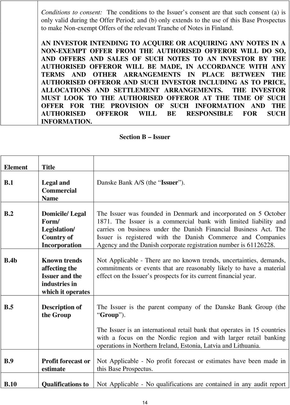 AN INVESTOR INTENDING TO ACQUIRE OR ACQUIRING ANY NOTES IN A NON-EXEMPT OFFER FROM THE AUTHORISED OFFEROR WILL DO SO, AND OFFERS AND SALES OF SUCH NOTES TO AN INVESTOR BY THE AUTHORISED OFFEROR WILL