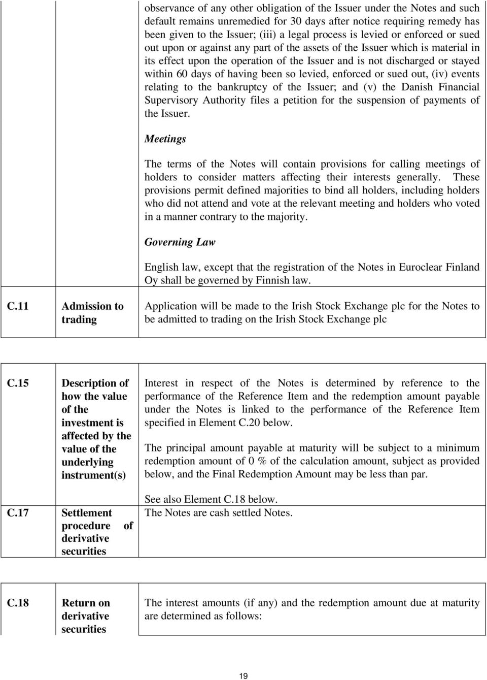 having been so levied, enforced or sued out, (iv) events relating to the bankruptcy of the Issuer; and (v) the Danish Financial Supervisory Authority files a petition for the suspension of payments